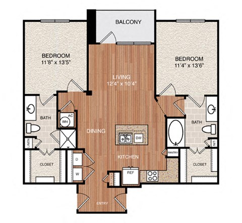 D2 Floor Plan at Berkshire Medical District, Texas, 75219